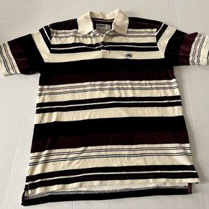 Retro Ecko Velour Polo Shirt (Adult Large Striped off white, black, plum)